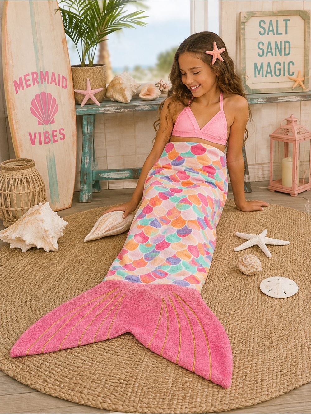 TOMMY BAHAMAS Kids Cotton Mermaid Tail Towel NWT